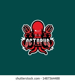 red evil octopus holding guns e sport logo vector isolated
