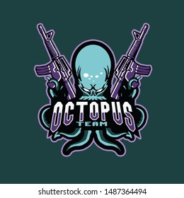 red evil octopus holding guns e sport logo vector isolated