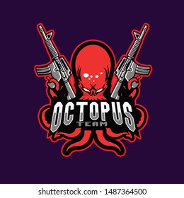 red evil octopus holding guns e sport logo vector isolated