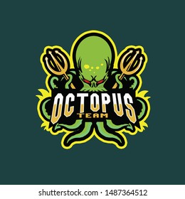 red evil octopus holding guns e sport logo vector isolated