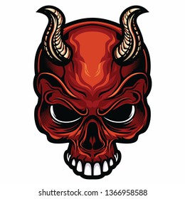 Red Evil Skull With Black Eyes Vector Illustrations