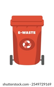 Red e-waste bin for electronic recycling located in an urban environment