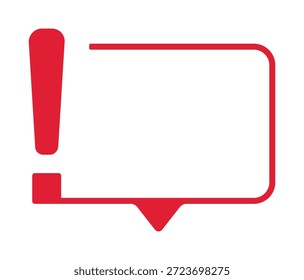 Icono rojo de la alerta de la exclamación en el marco de la burbuja del discurso.