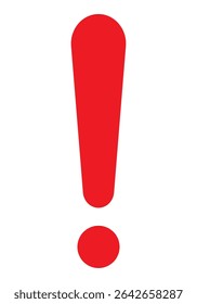 Red exclamation - caution icon vector design template. Red flat warning sign, attention, alert symbol isolated on a white background.