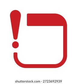 Icono rojo de la exclamación en marco negro sobre fondo blanco.