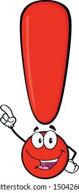 Red Exclamation Mark Cartoon Character Pointing With Finger