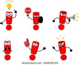 Red Exclamation Mark Cartoon Character. Vector Illustration Flat Design Isolated On Transparent Background