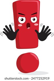 Red Exclamation mark cartoon character, isolated on white 