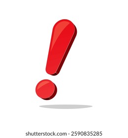 Red exclamation mark icon isolated on white background.