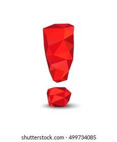 red exclamation mark isolated on white background mosaic style 3d