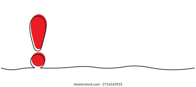 signo de exclamación rojo ! señal de peligro de emergencia señal de peligro de Ilustración vectorial aislada signo de Clipart, un dibujo de arte lineal continuo para póster, fondo de Anuncio, esquema copyspace vacío