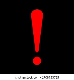 red exclamation mark sign isolated on black background. vector illustration