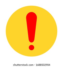 red exclamation mark sign on yellow circle symbol isolated on white background. vector illustration