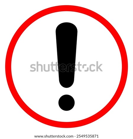 Red Exclamation Mark Sticker Template - Attention Sign, Information Symbol, Mockup Banner, Editable Scalable Vector Graphic Isolated on White Background EPS File. Circle