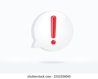 Red exclamation mark symbol and attention or caution sign icon on alert danger problem. 3D vector design. 3D rendering.