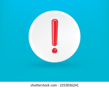 Das Symbol für rote Ausrufezeichen und das Symbol für Aufmerksamkeit oder Vorsicht bei Warngefährdung. 3D-Vektordesign. 3D-Darstellung.