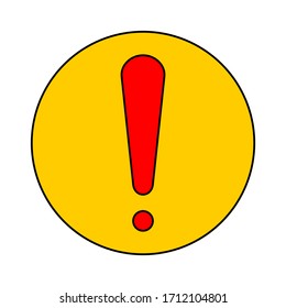 red exclamation mark symbol on yellow circle sign. caution icon isolated on white background. vector illustration