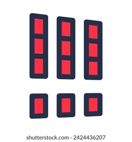 Red exclamation marks made up of pixel cubes. Pixel exclamation marks, abstract techno element for modern and retro technological design. Simple color vector pictogram isolated on white background