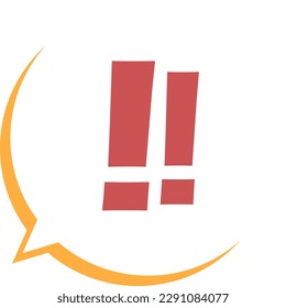 Red Exclamation Marks Warning on White Circle Bubble Text Box Flat Design Isolated