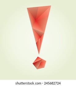 Red exclamation point, polygonal styled, isolated.