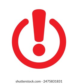 Red exclamation point round icon. Concept of big error or failure shape and ui element. Flat simple style simple attentive logotype graphic web minimal design isolated on white background.
