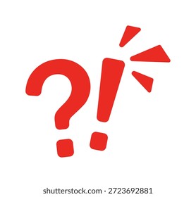 Gráfico rojo de exclamación y signo de interrogación con signos de énfasis.