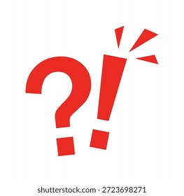 Exclamación roja y signos de interrogación sobre fondo blanco.