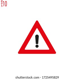 Red Exclamation Sign - Danger Triangle Road sign isolated on white background.