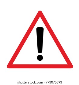 Red Exclamation Sign - Danger Triangle Road sign isolated on white background