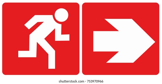 red exit sign with vector person running with arrow