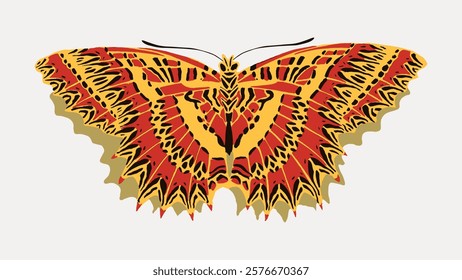 Red exotic butterfly insect. E.A. Séguy's artwork, illustration isolated on white, vector. Vintage famous artwork by E.A. Séguy, old butterfly art illustration vector.