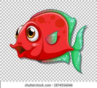 Red exotic fish cartoon character on transparent background illustration