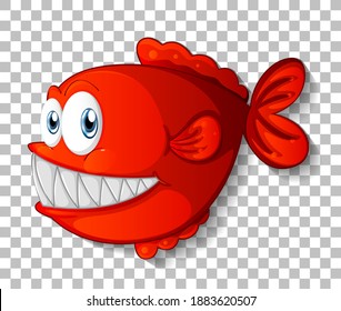 Red exotic fish cartoon character on transparent background illustration