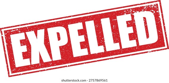 Red Expelled Rubber Stamp Sign Mark Word Text Written in Reverse Grunge Vector in Grunge Border in Transparent Background