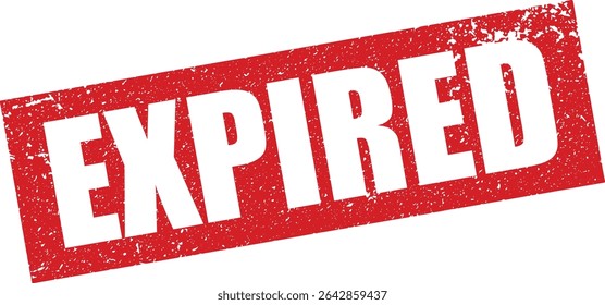 Red Expired Rubber Stamp in Reverse Grunge Vector in Sharp Border, Transparent Background