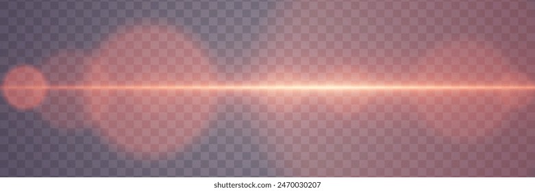 Explosión roja de resplandor. Luz de neón mágica, haz Horizontal. Sobre un fondo transparente.
