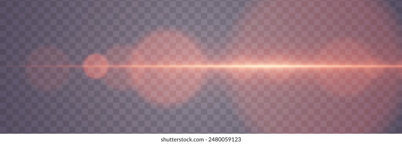 Red explosion of glare. Magic neon light, horizontal beam. On a transparent background.