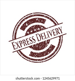 Red Express Delivery rubber seal with grunge texture