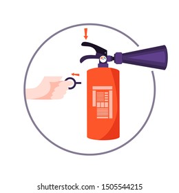 Red extinguisher. Emergency equipment for using in danger. Idea of safety and security. Firefighter equipment. Isolated vector illustration in cartoon style