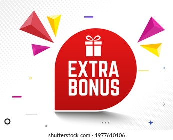 Red Extra Bonus label. Bright vector elements of modern web banner with gift box. Vector illustration