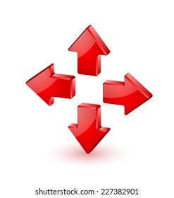 Red extruded three dimensional arrow icons on white background