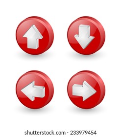 Red extruded three dimensional arrow icons on white background