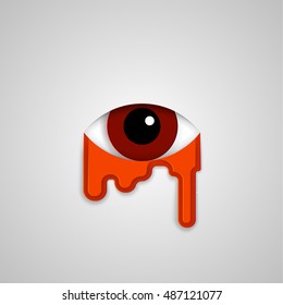 Red eye and blood, flat style minimalistic illustration. Paper cut icon with the human eye and tears of blood.