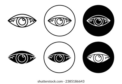 Rotes Auge Symbol. Entzündung der Hornhaut durch Reizung und Allergiesymbol. Die Rötung in der Augenkugel verursacht das Schmerzlinienlogo. Rotes oder trockenes Auge, Vektorzeichen.