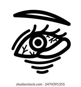 Red eye irritation with tears icon illustration sign black outline isolated on square white background. Simple flat conjunctivitis health care themed drawing.