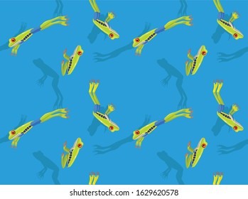 Red Eye Tree Frog Jumping Cartoon Vector Seamless Background Wallpaper-01
