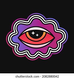 Red eye t-shirt print design. Vector hand drawn logo cartoon character illustration. Trippy high eye,weed,cannabis,marijuana print for t-shirt,poster,sticker,logo concept