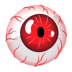 Red Eyeball. Eye With With Red Iris And Venis. Monster Or Zombie Eye Clipart Element Isolated On White. Cartoon Vector Illustration 
