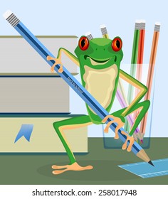 Red eyed tree frog pupil cartoon,back to school vector background
