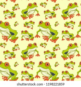 Red eyed tree frog seamless pattern illustration